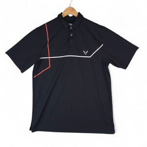Callaway Golf Polo Mens Large Black Orange White Stripes Performance Athletic